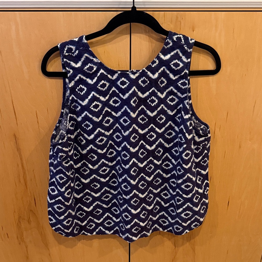 LOFT Navy and White Geometric Tank Top